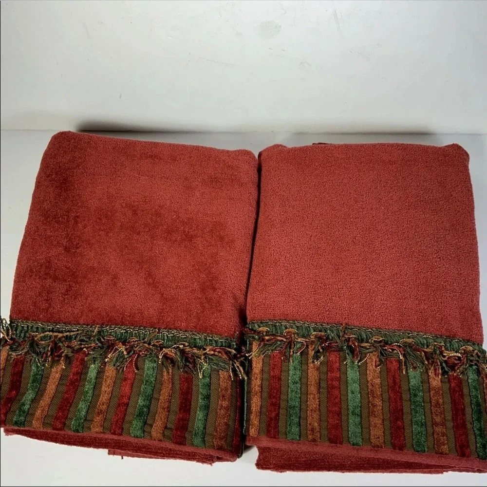 Avanti Linens Vintage 2 Bath 2 Hand 2 Face Towels Embellished Fringe Stripe #G6